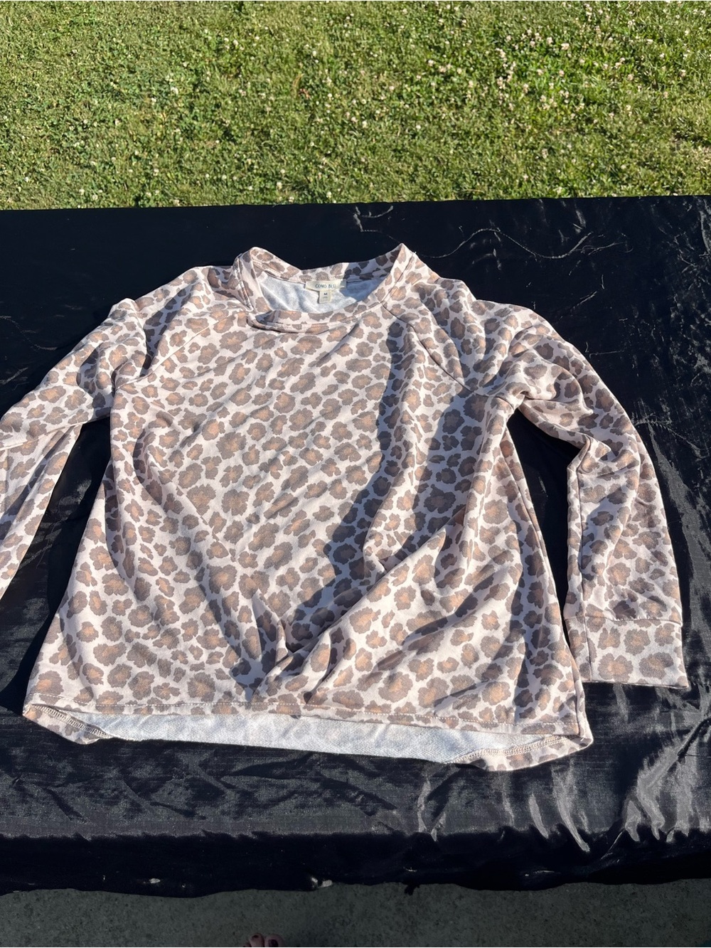 Leopard Print Long Sleeve Tee - Taupe/Cream